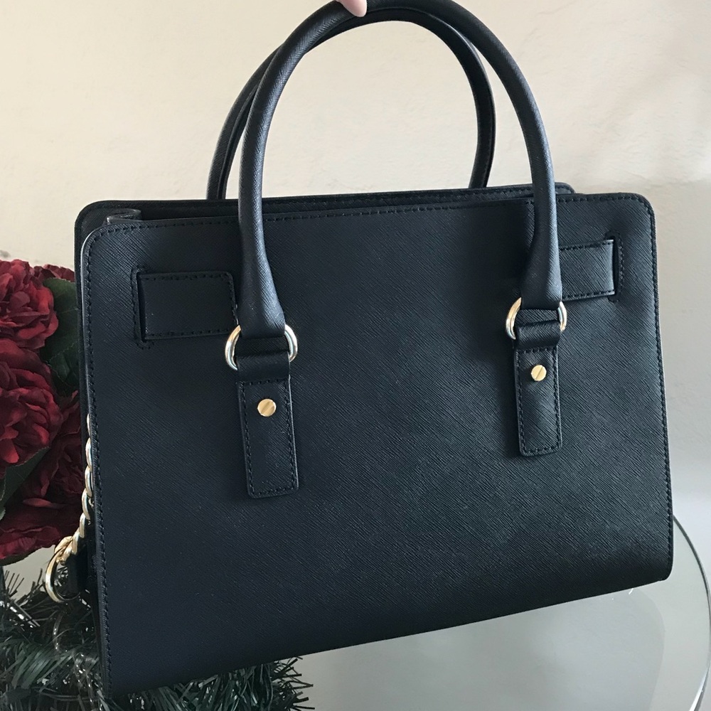Michael Kors Hamilton Black Leather Satchel Bag - Picture 6 of 8